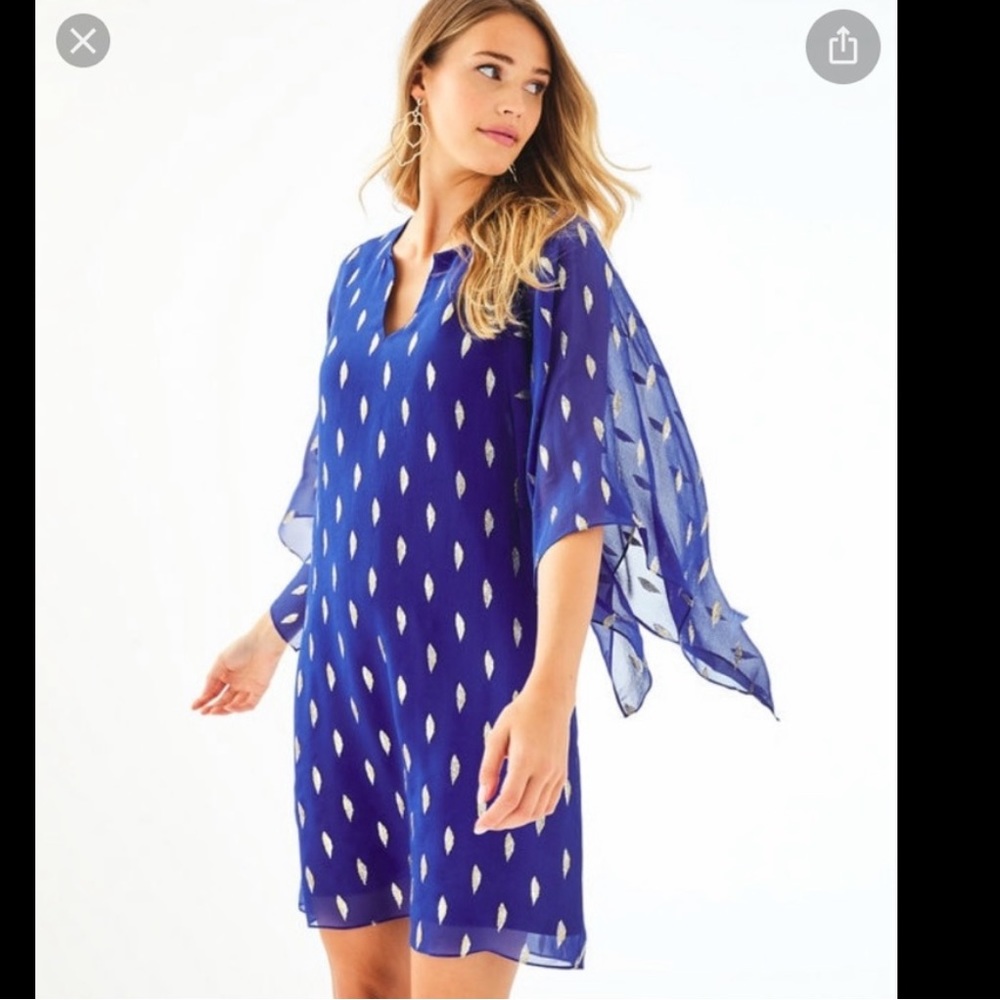 NWT Lilly Pulitzer Shalym Silk Caftan Lapis Lazuli Diamond Metallic size 00